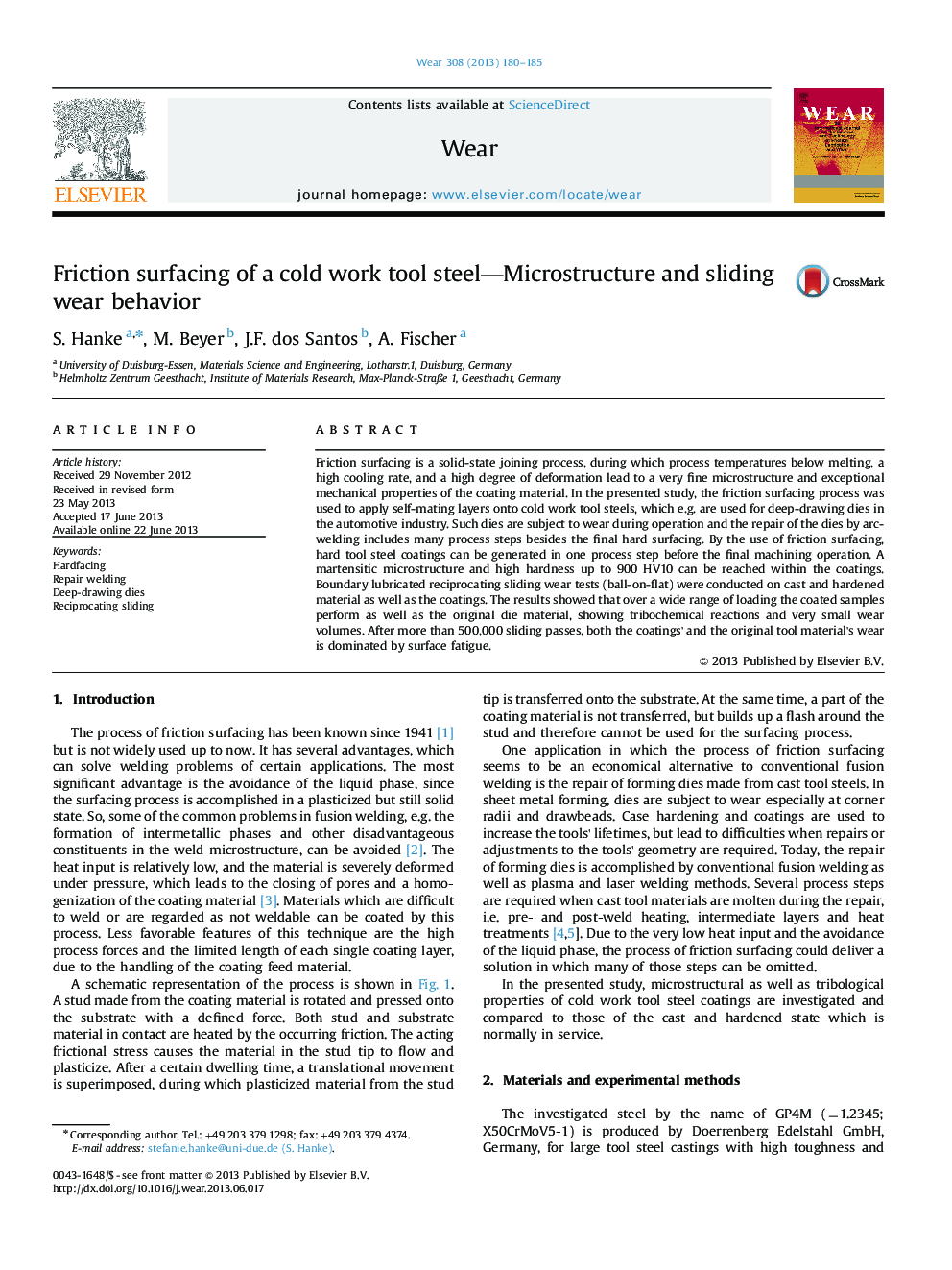 Friction surfacing of a cold work tool steel-Microstructure and sliding wear behavior