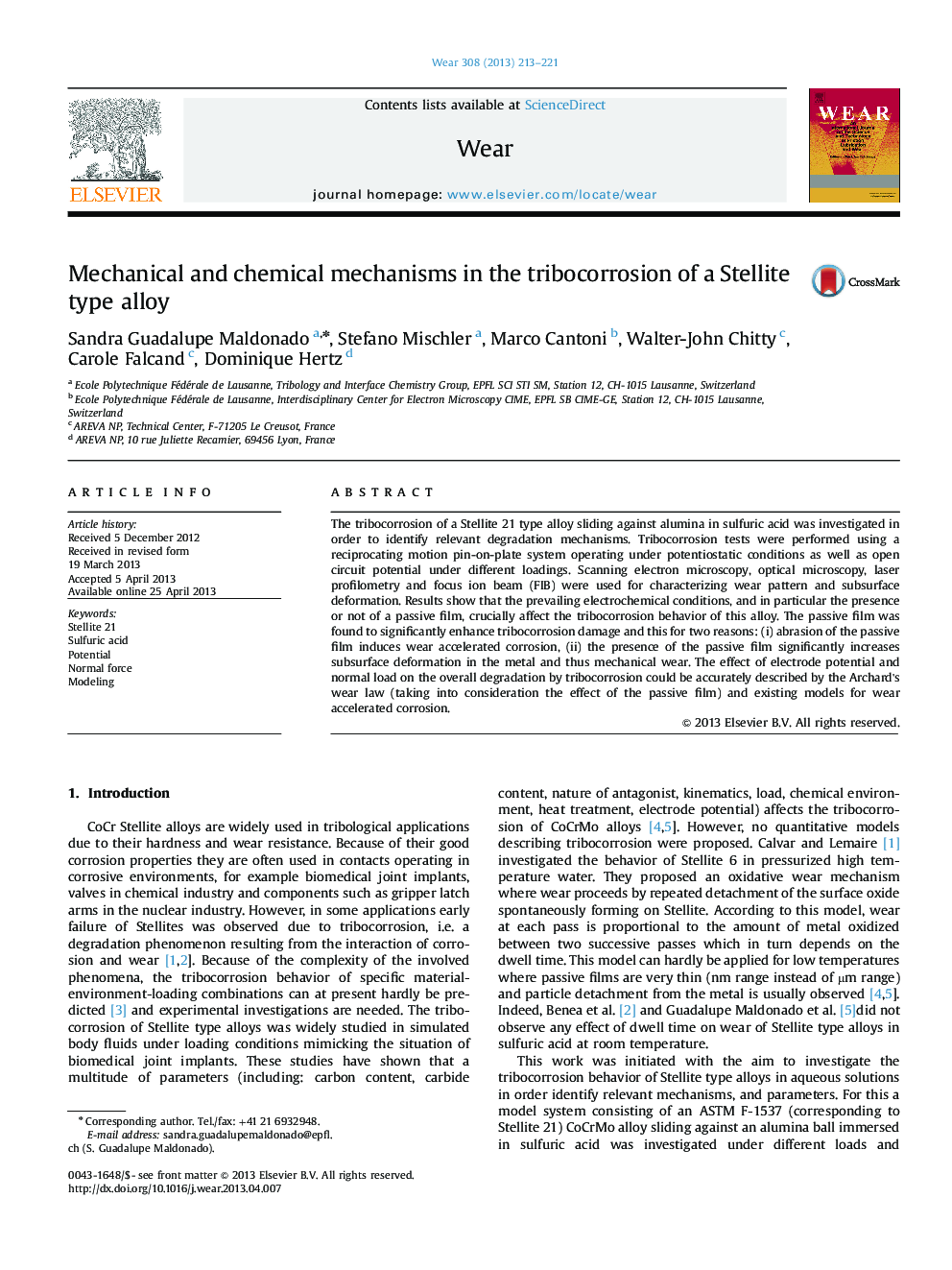 Mechanical and chemical mechanisms in the tribocorrosion of a Stellite type alloy