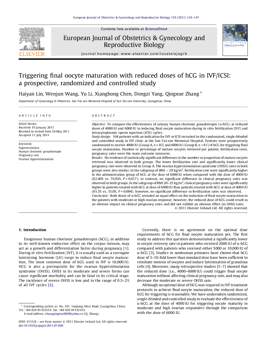 Triggering final oocyte maturation with reduced doses of hCG in IVF/ICSI: a prospective, randomized and controlled study