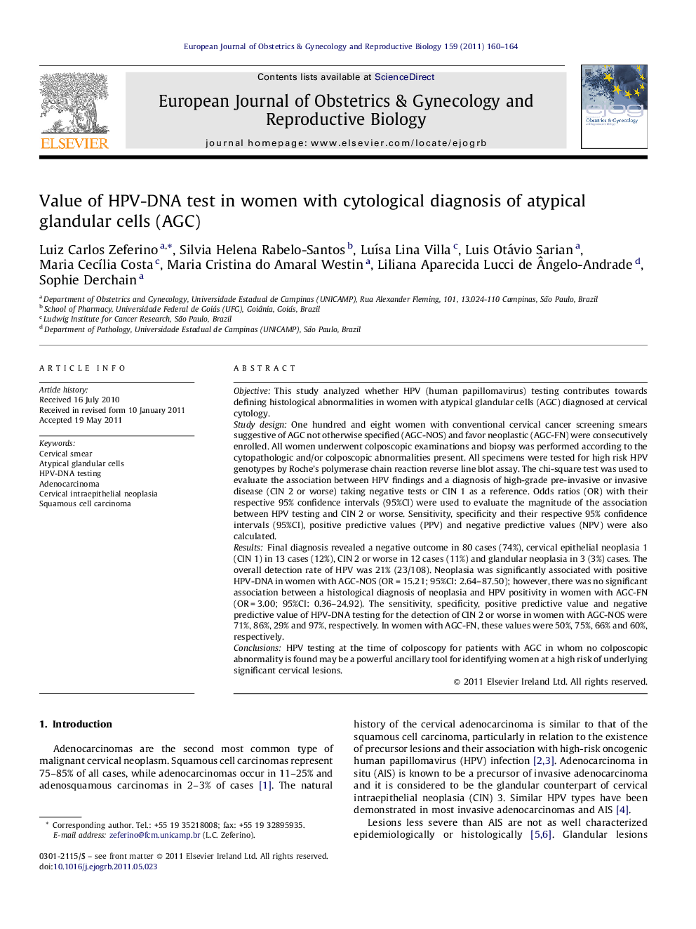 Value of HPV-DNA test in women with cytological diagnosis of atypical glandular cells (AGC)