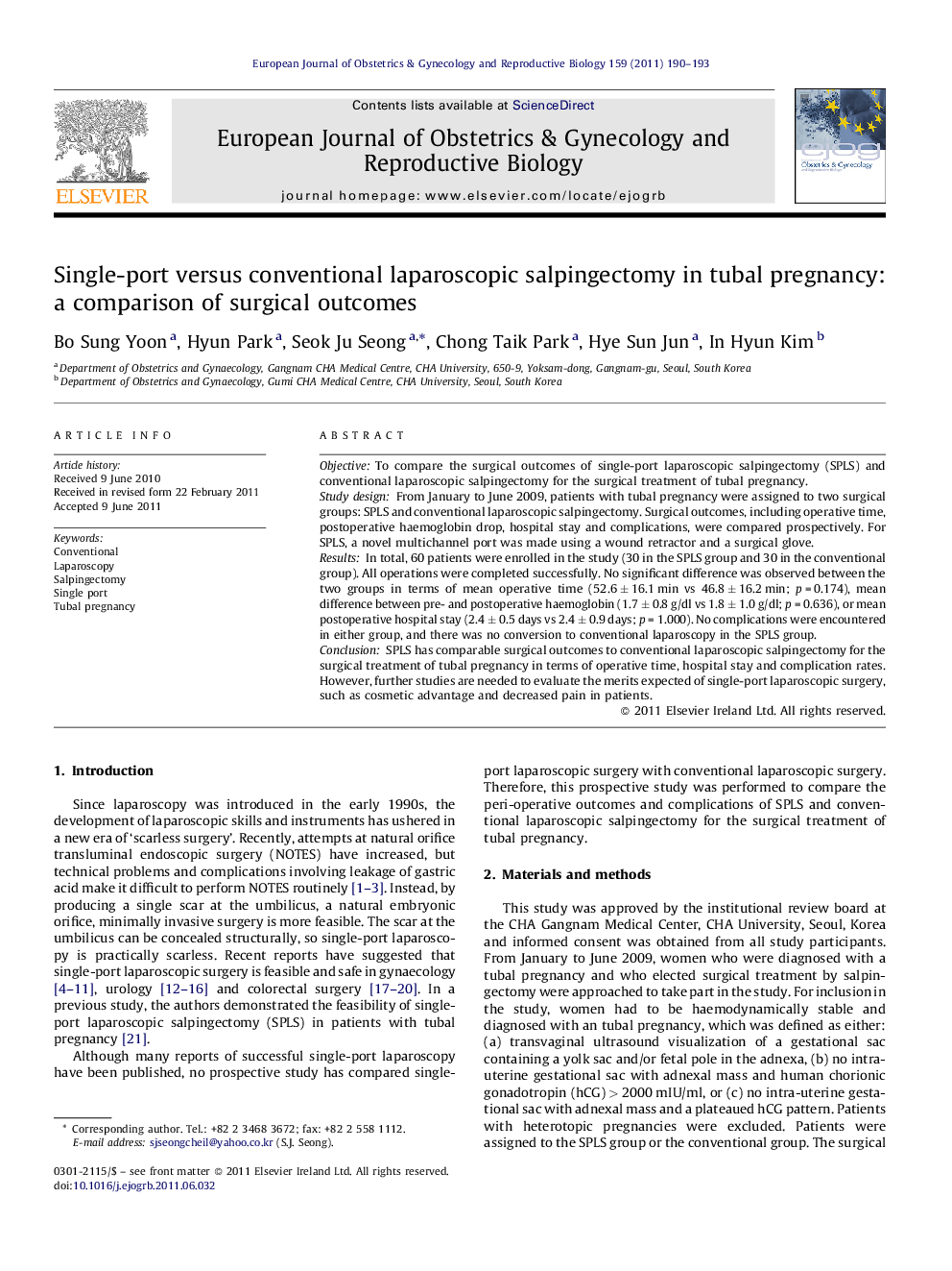 Single-port versus conventional laparoscopic salpingectomy in tubal pregnancy: a comparison of surgical outcomes