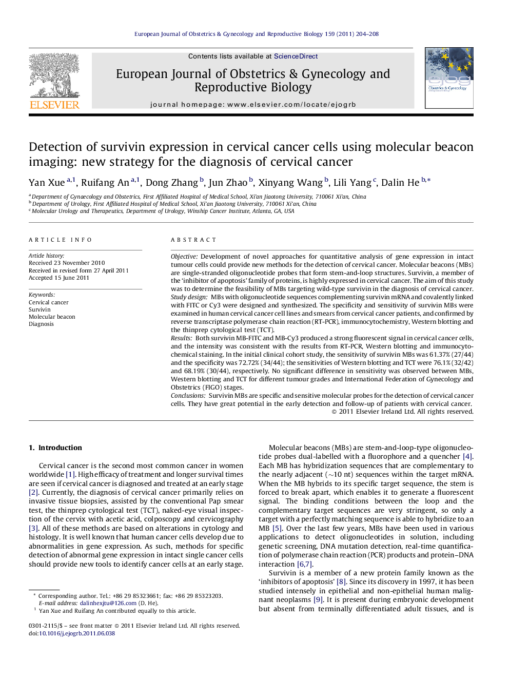 Detection of survivin expression in cervical cancer cells using molecular beacon imaging: new strategy for the diagnosis of cervical cancer