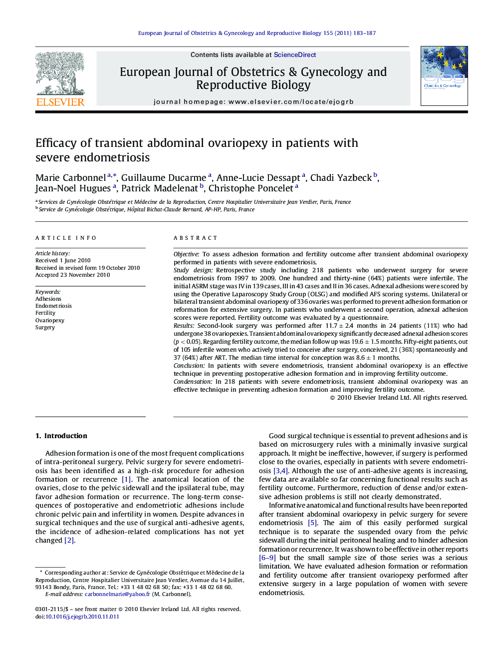 Efficacy of transient abdominal ovariopexy in patients with severe endometriosis