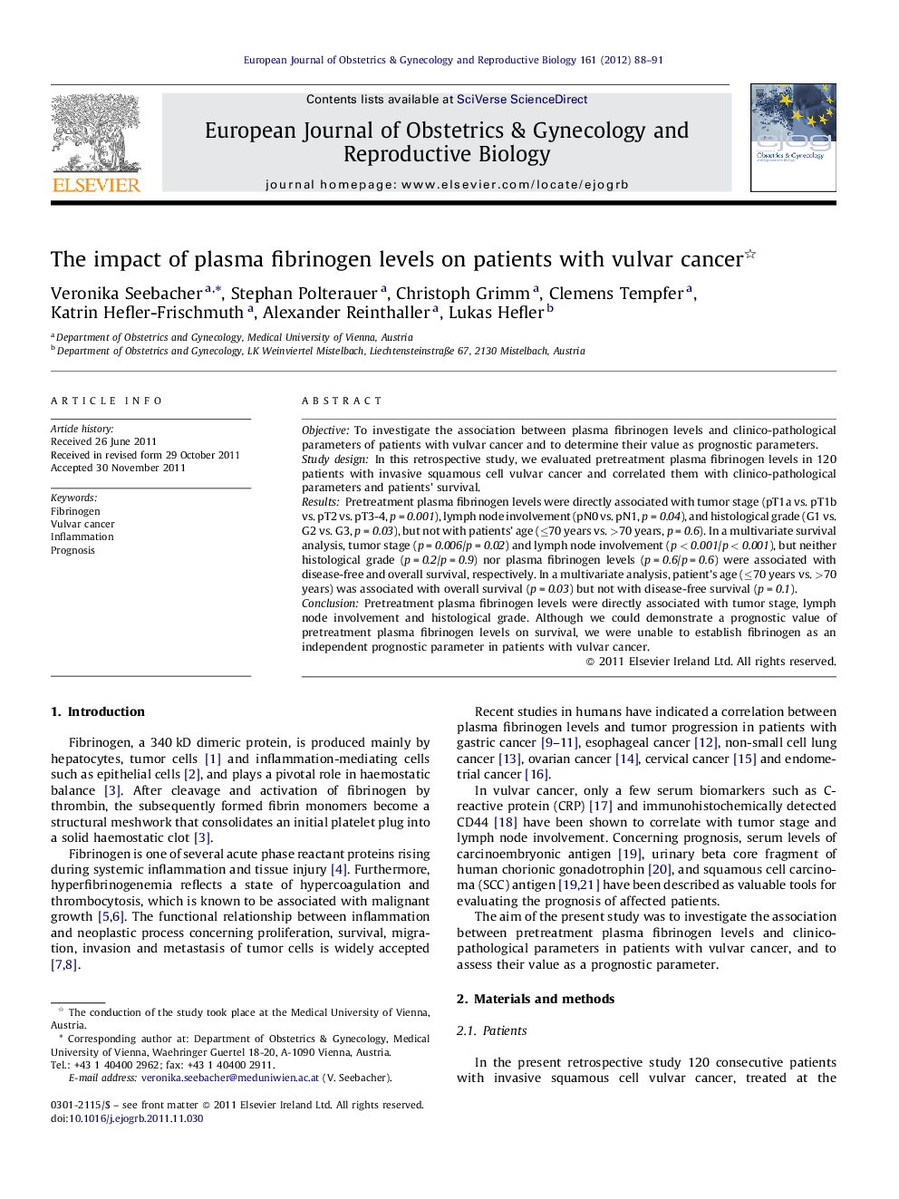 The impact of plasma fibrinogen levels on patients with vulvar cancer