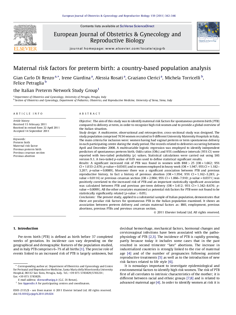 Maternal risk factors for preterm birth: a country-based population analysis