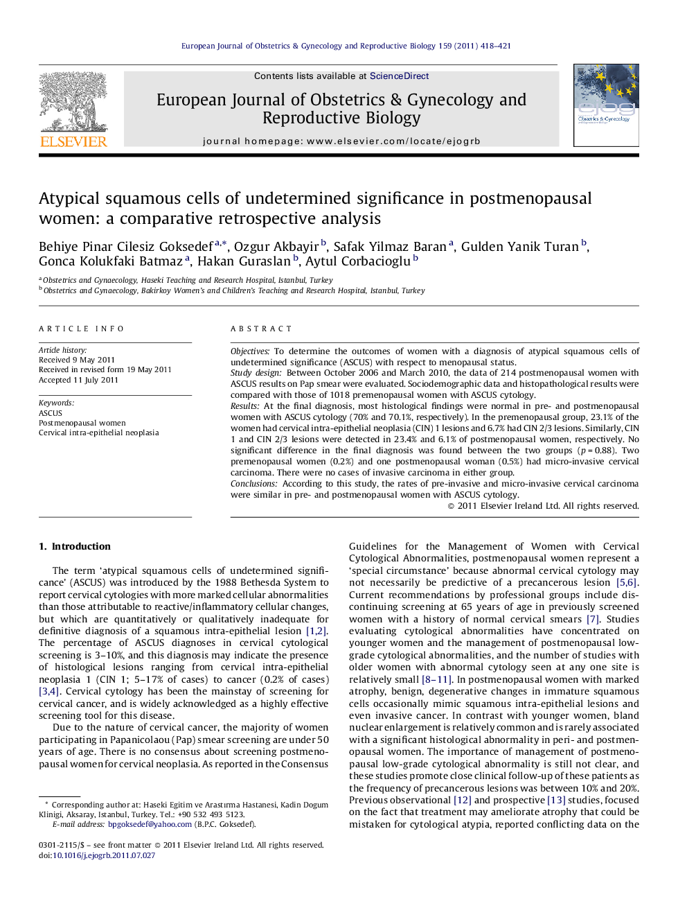 Atypical squamous cells of undetermined significance in postmenopausal women: a comparative retrospective analysis