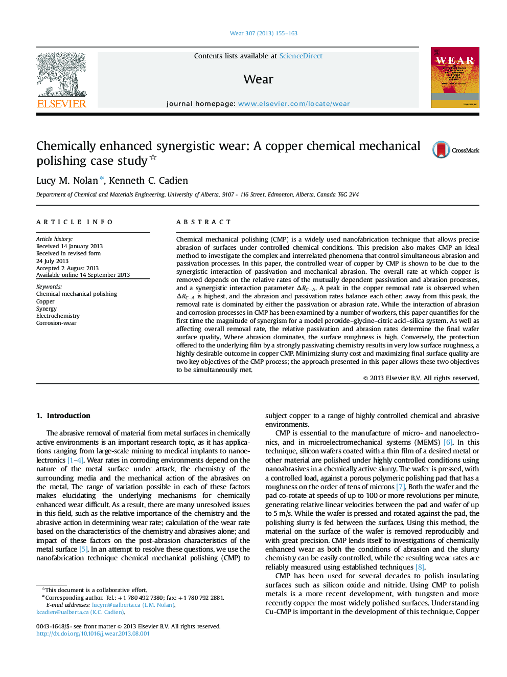 Chemically enhanced synergistic wear: A copper chemical mechanical polishing case study 