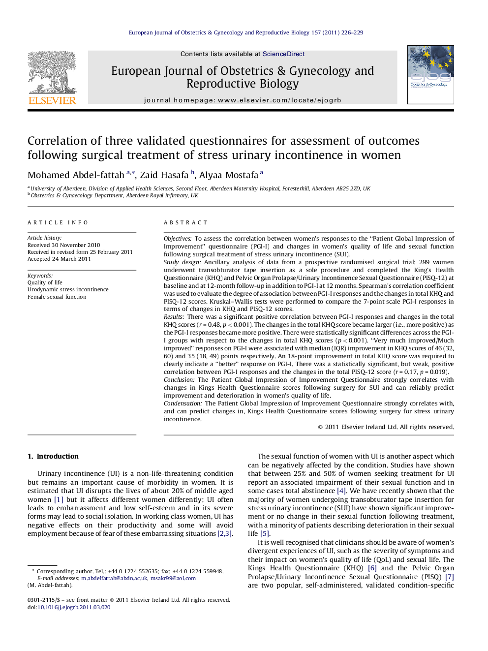 Correlation of three validated questionnaires for assessment of outcomes following surgical treatment of stress urinary incontinence in women