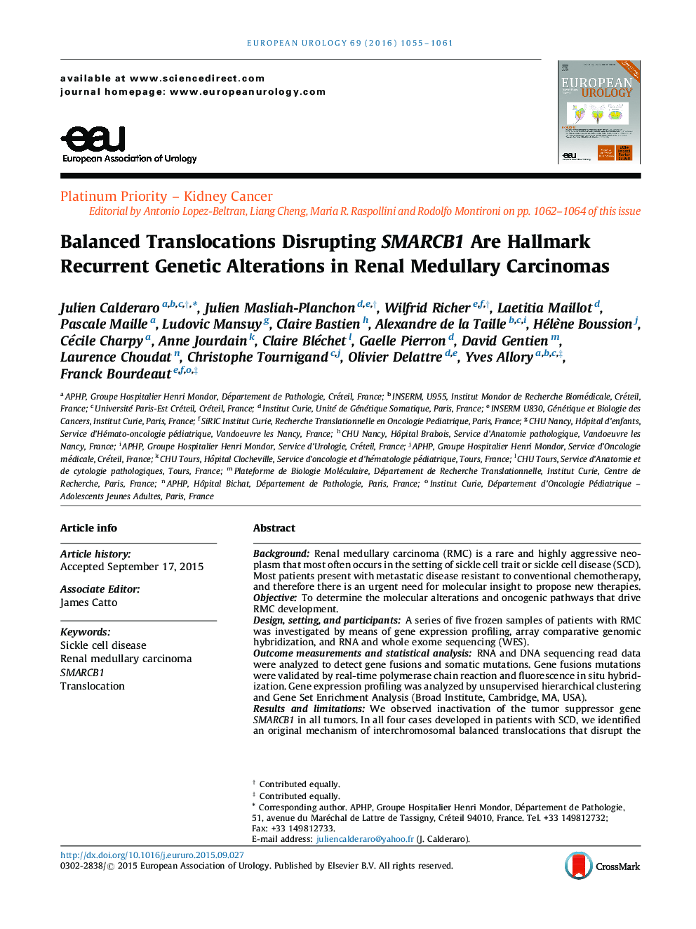 Balanced Translocations Disrupting SMARCB1 Are Hallmark Recurrent Genetic Alterations in Renal Medullary Carcinomas