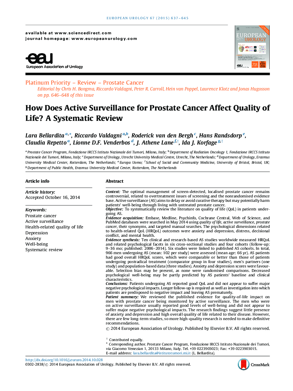 چگونه نظارت فعال برای سرطان پروستات بر کیفیت زندگی تأثیر می گذارد؟ بررسی سیستماتیک 