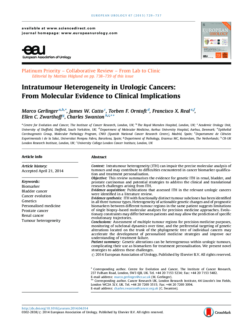 Intratumour Heterogeneity in Urologic Cancers: From Molecular Evidence to Clinical Implications
