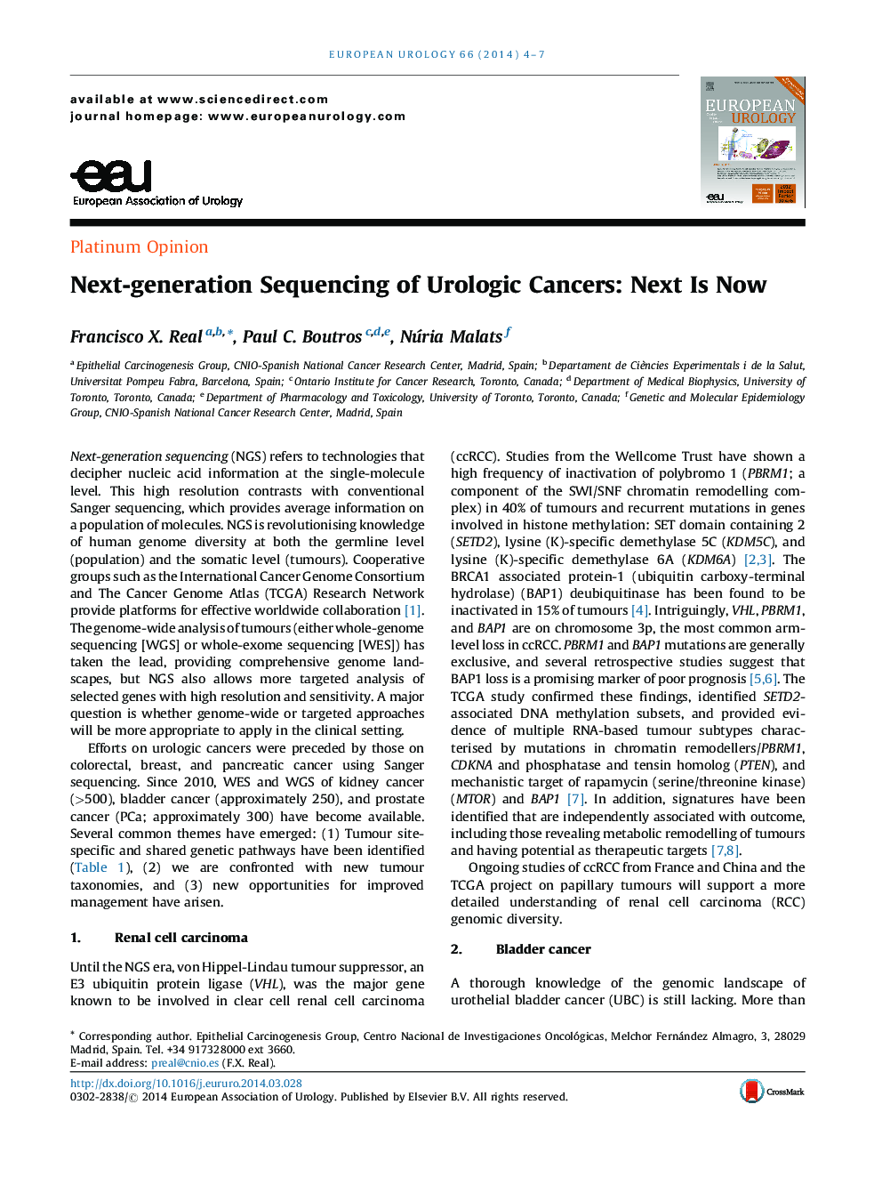 Next-generation Sequencing of Urologic Cancers: Next Is Now