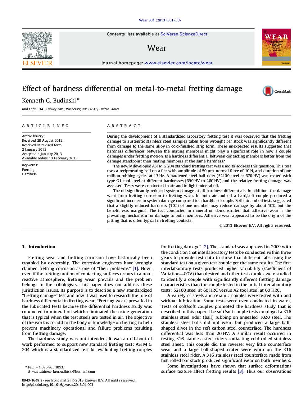 Effect of hardness differential on metal-to-metal fretting damage