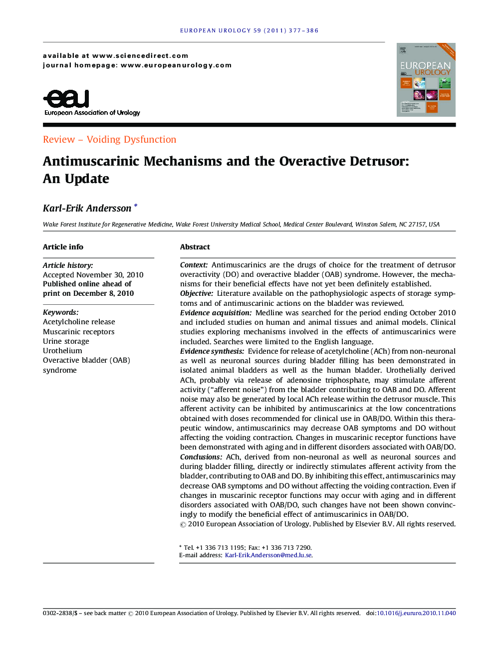 Antimuscarinic Mechanisms and the Overactive Detrusor: An Update