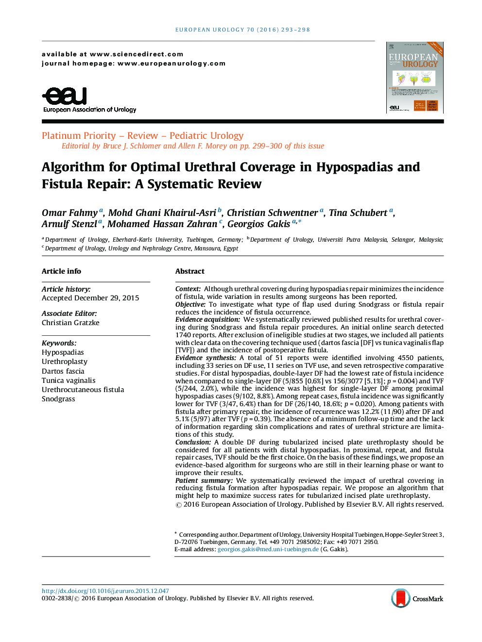 Algorithm for Optimal Urethral Coverage in Hypospadias and Fistula Repair: A Systematic Review