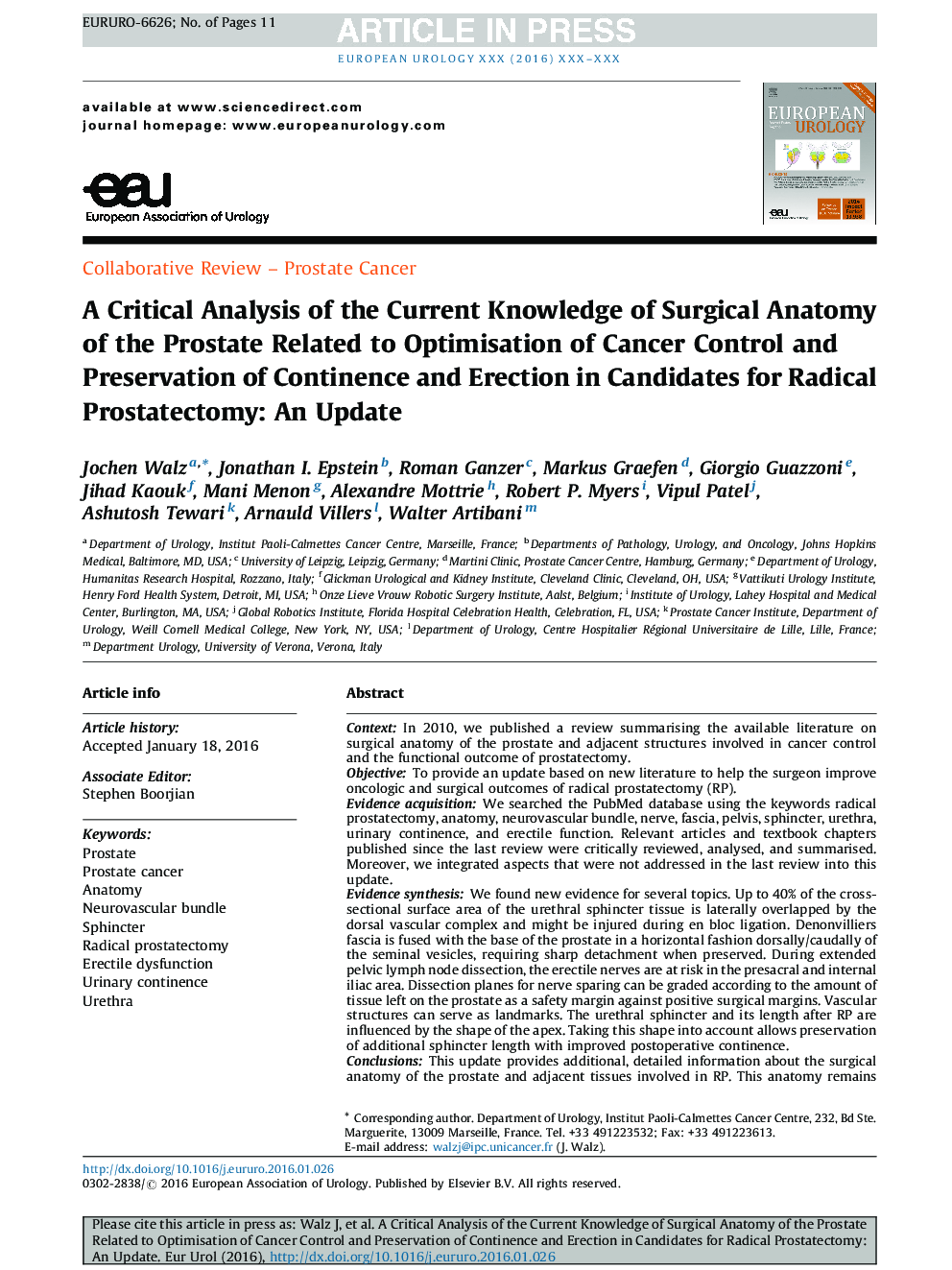 A Critical Analysis of the Current Knowledge of Surgical Anatomy of the Prostate Related to Optimisation of Cancer Control and Preservation of Continence and Erection in Candidates for Radical Prostatectomy: An Update