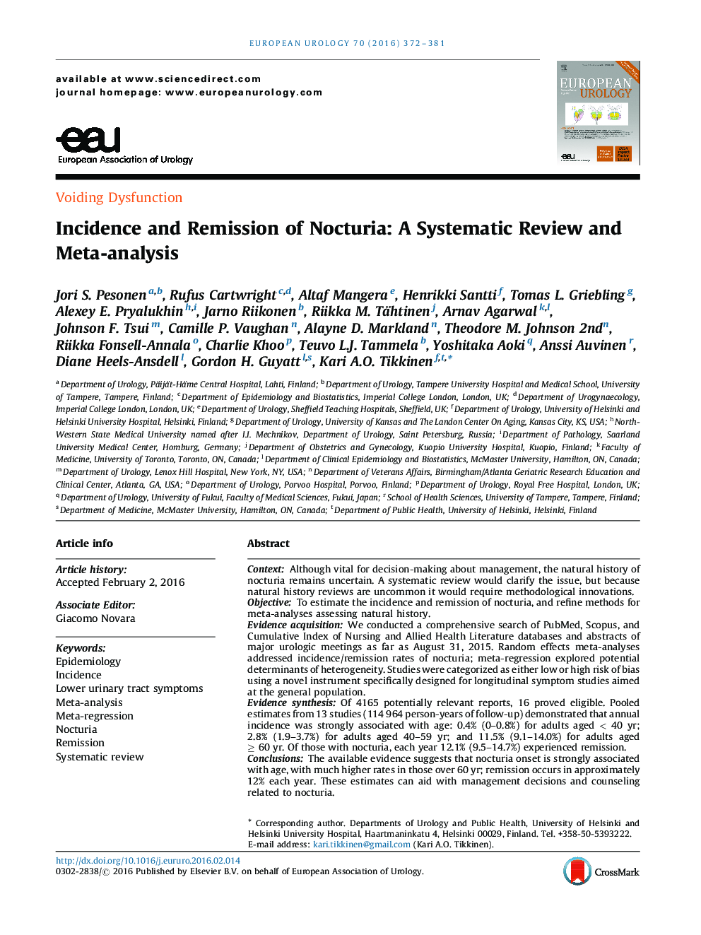 Incidence and Remission of Nocturia: A Systematic Review and Meta-analysis