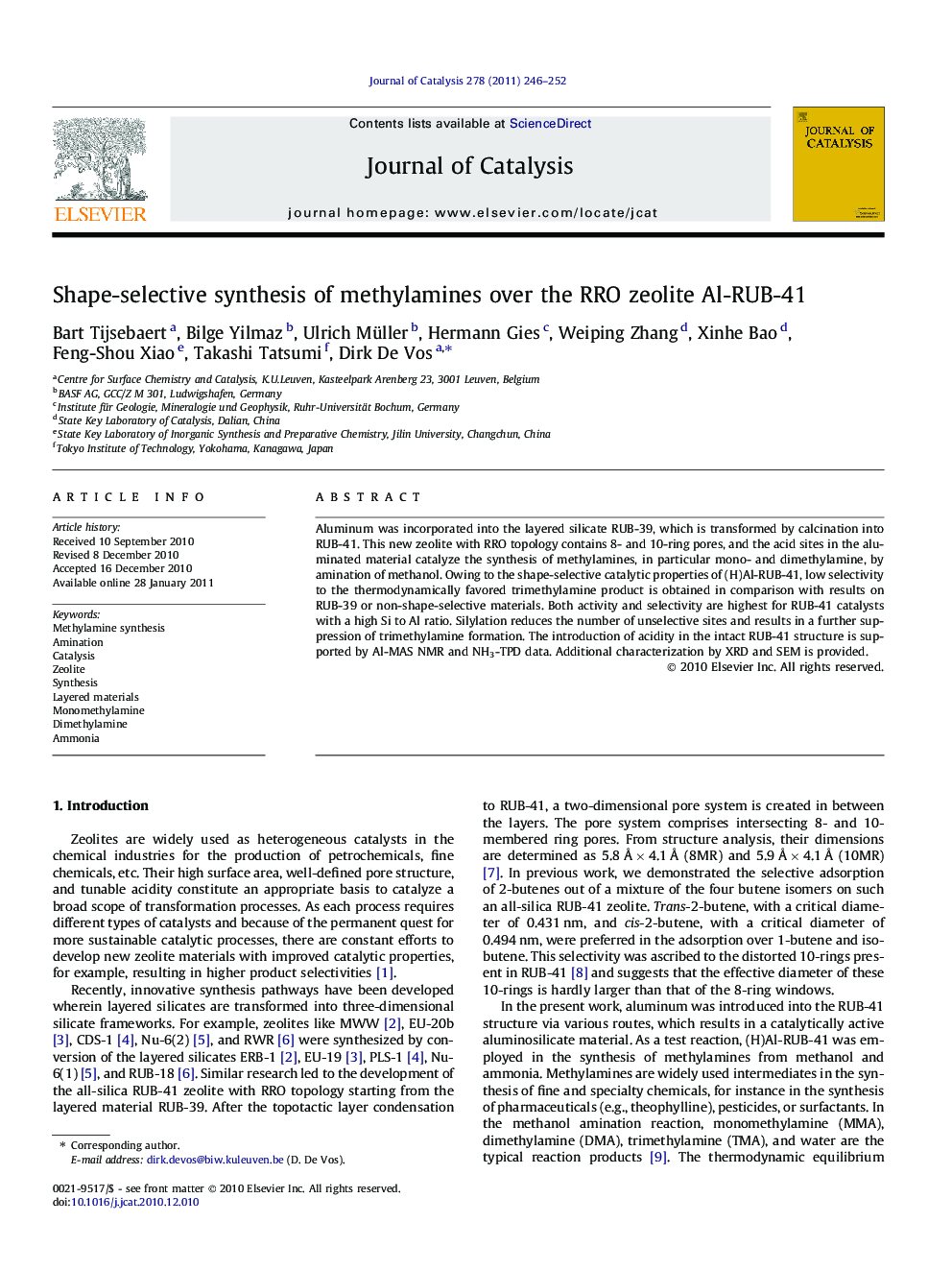 Shape-selective synthesis of methylamines over the RRO zeolite Al-RUB-41