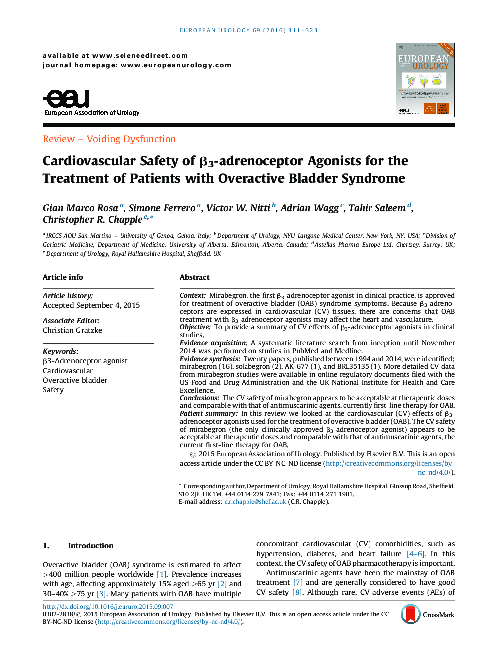 Cardiovascular Safety of Î²3-adrenoceptor Agonists for the Treatment of Patients with Overactive Bladder Syndrome