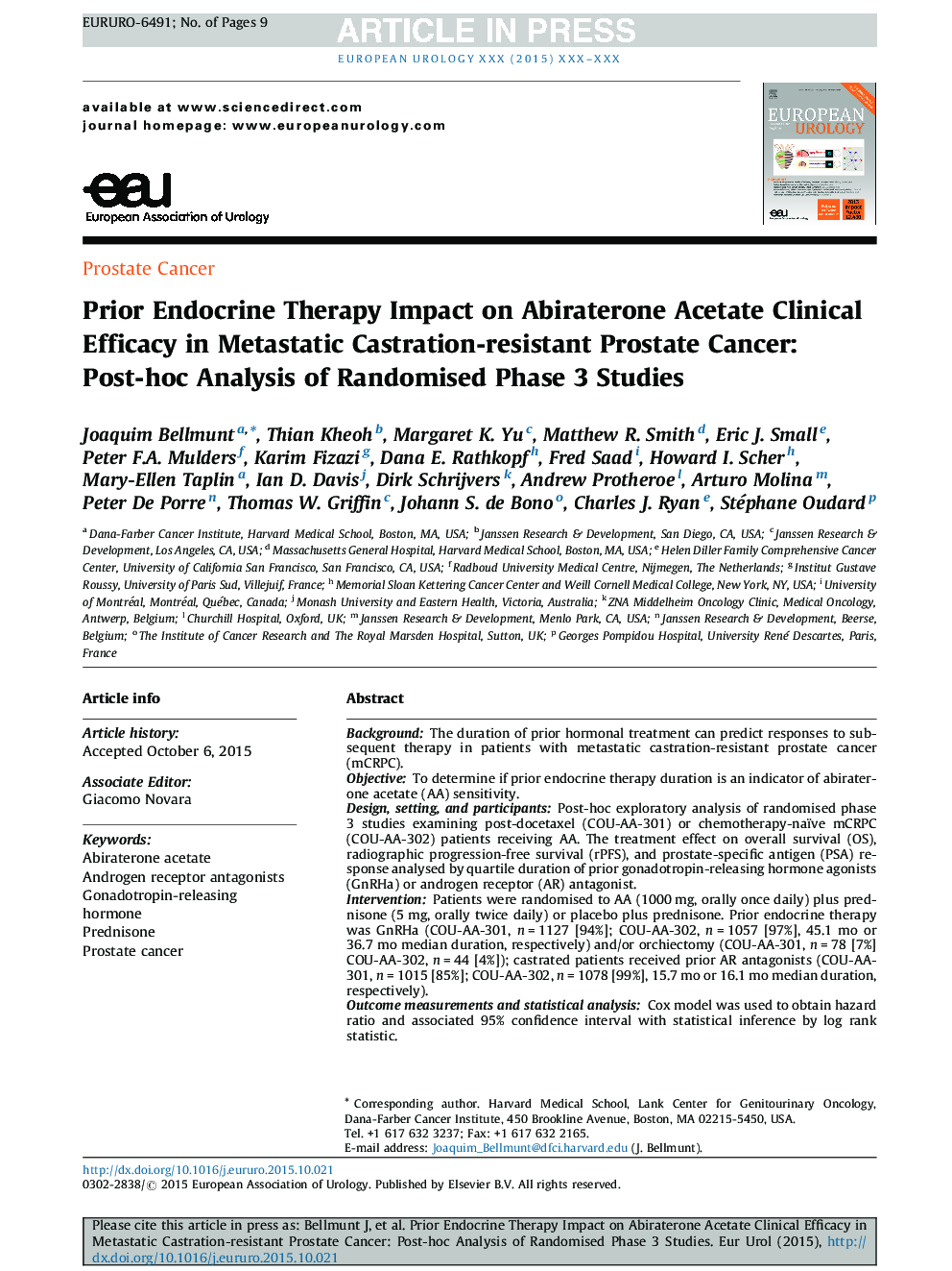 تأثیر درمان بالینی غدد درون ریز و متابولیسم در درمان سرطان پروستات مقاوم به کاستاریکا: تحلیلی پس از آن در مطالعات مرحله 3 تصادفی 