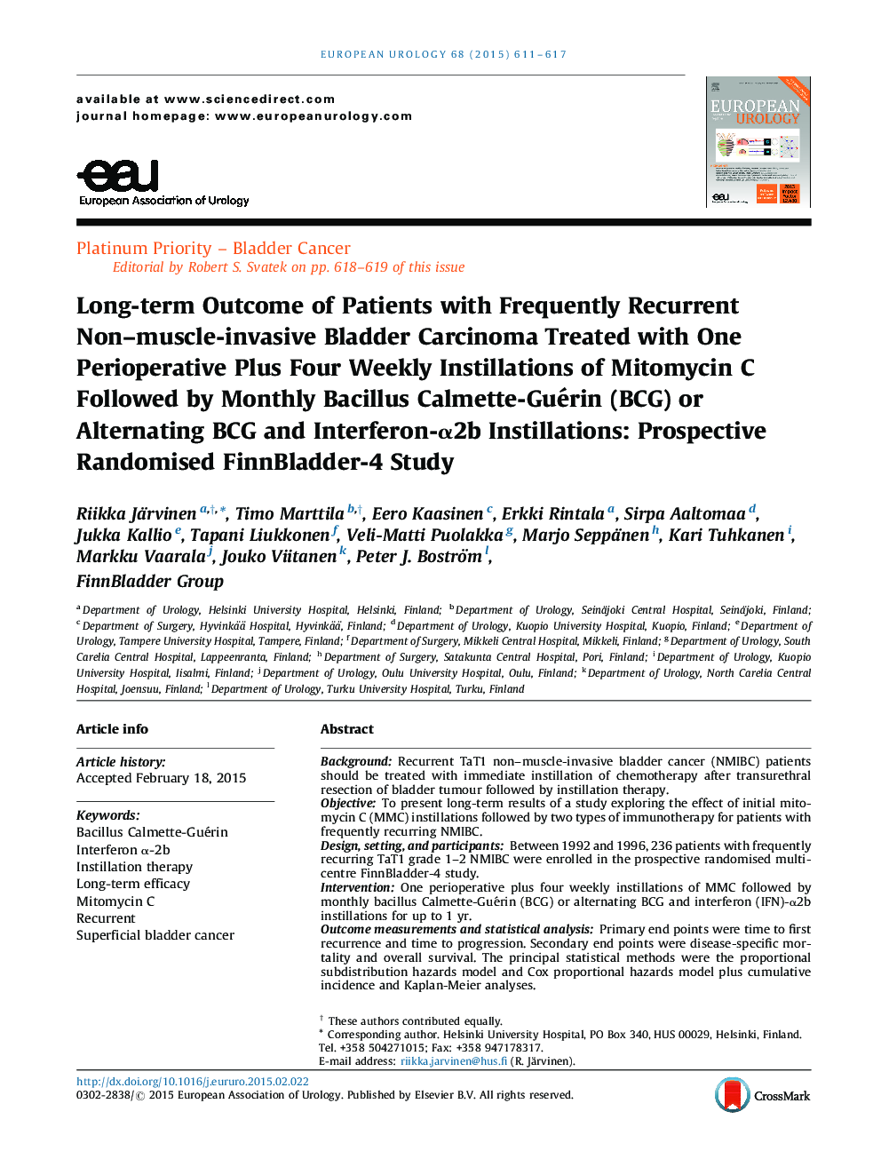 Long-term Outcome of Patients with Frequently Recurrent Non-muscle-invasive Bladder Carcinoma Treated with One Perioperative Plus Four Weekly Instillations of Mitomycin C Followed by Monthly Bacillus Calmette-Guérin (BCG) or Alternating BCG and Interfe