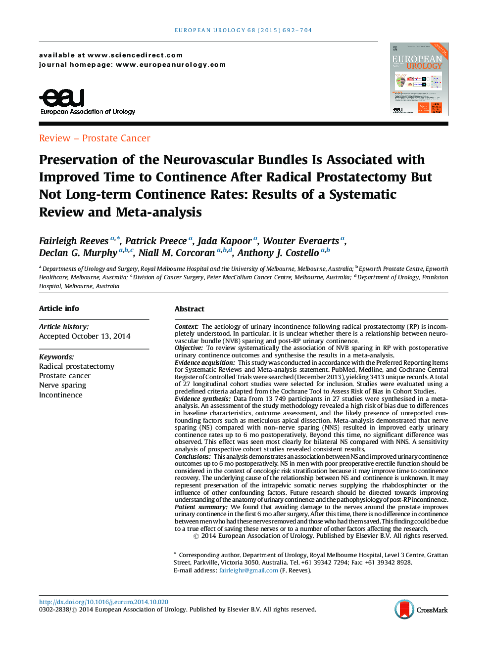 Preservation of the Neurovascular Bundles Is Associated with Improved Time to Continence After Radical Prostatectomy But Not Long-term Continence Rates: Results of a Systematic Review and Meta-analysis