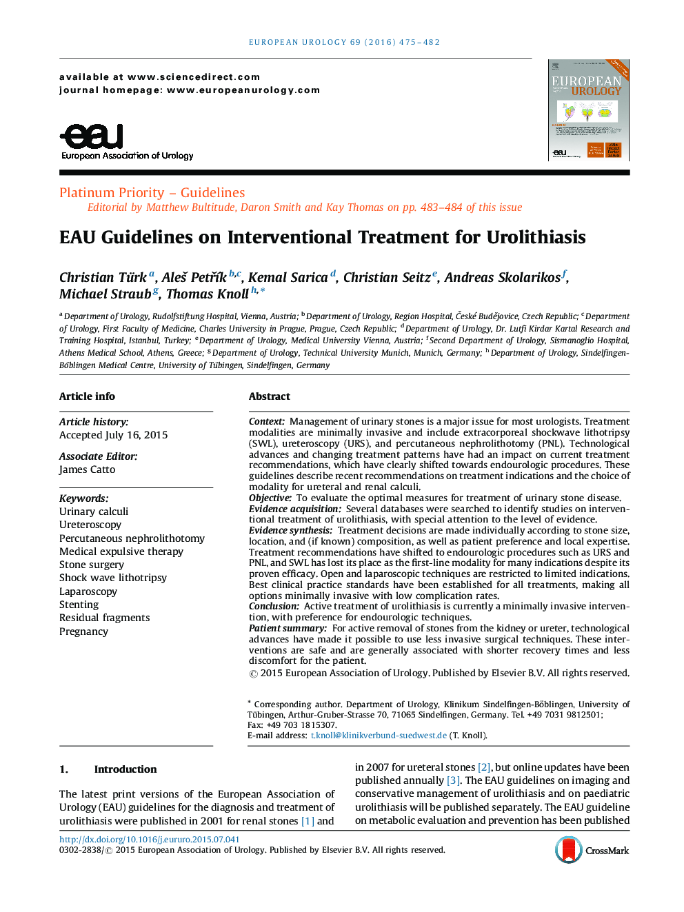 EAU Guidelines on Interventional Treatment for Urolithiasis