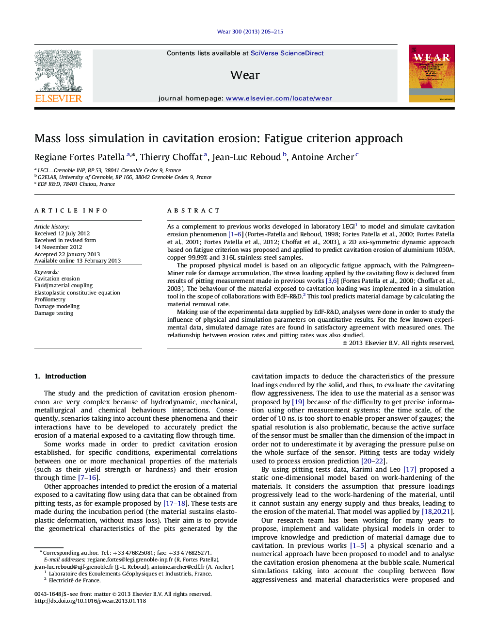 Mass loss simulation in cavitation erosion: Fatigue criterion approach