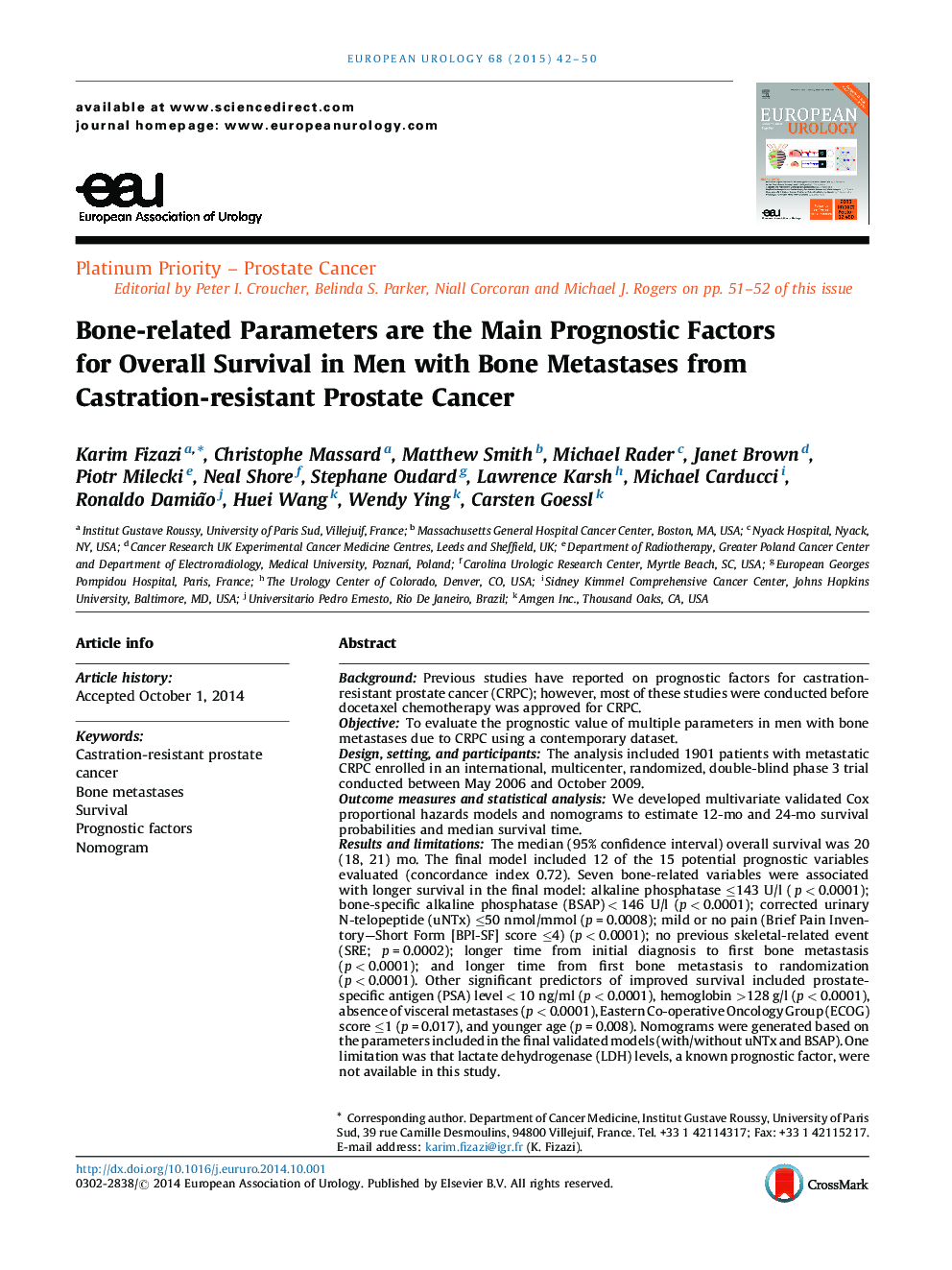 Bone-related Parameters are the Main Prognostic Factors for Overall Survival in Men with Bone Metastases from Castration-resistant Prostate Cancer