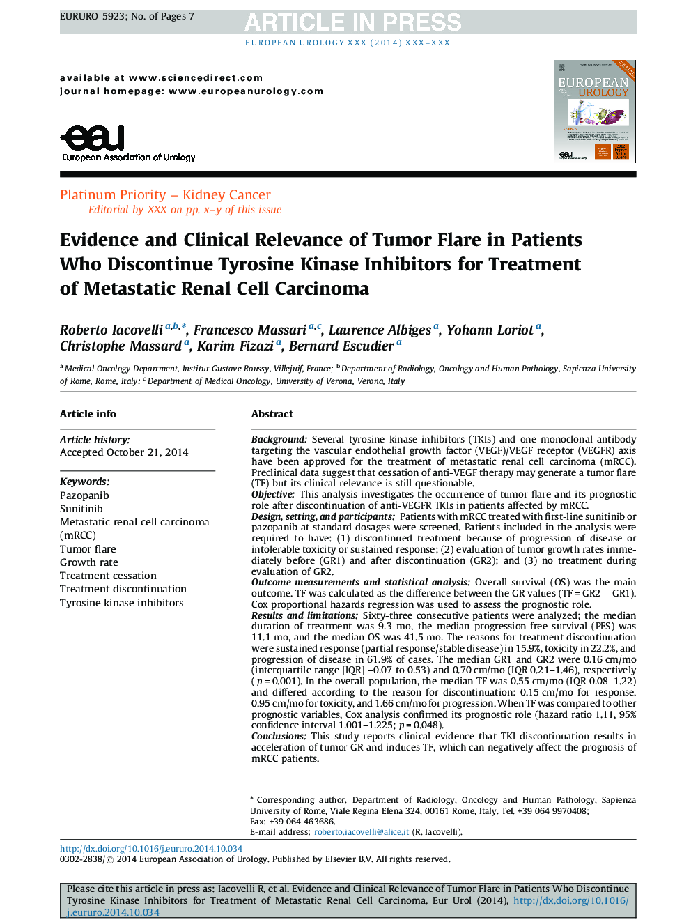 Evidence and Clinical Relevance of Tumor Flare in Patients Who Discontinue Tyrosine Kinase Inhibitors for Treatment of Metastatic Renal Cell Carcinoma