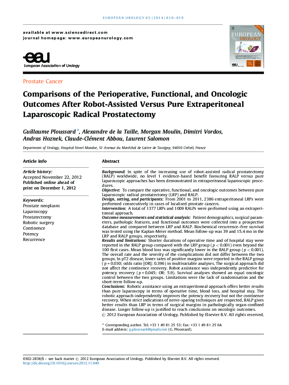 Comparisons of the Perioperative, Functional, and Oncologic Outcomes After Robot-Assisted Versus Pure Extraperitoneal Laparoscopic Radical Prostatectomy
