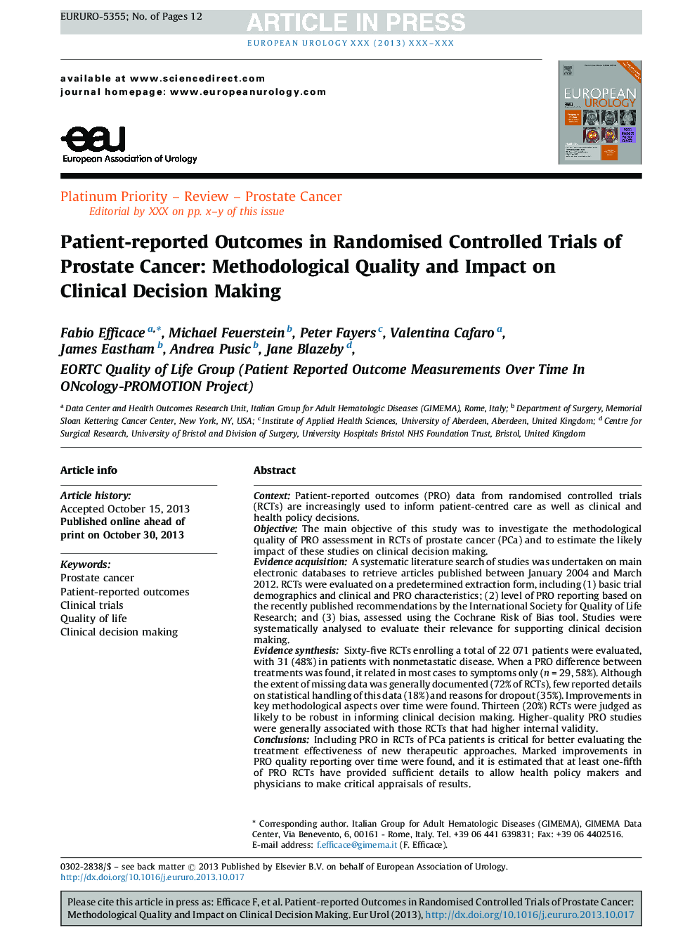 Patient-reported Outcomes in Randomised Controlled Trials of Prostate Cancer: Methodological Quality and Impact on Clinical Decision Making