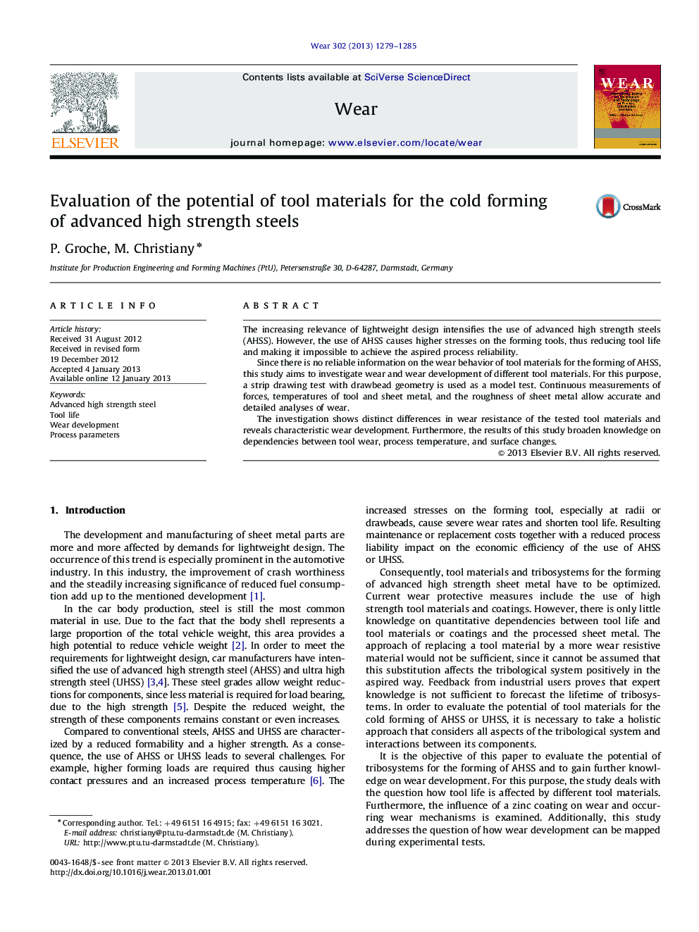 Evaluation of the potential of tool materials for the cold forming of advanced high strength steels