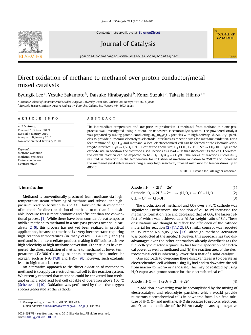 Direct oxidation of methane to methanol over proton conductor/metal mixed catalysts