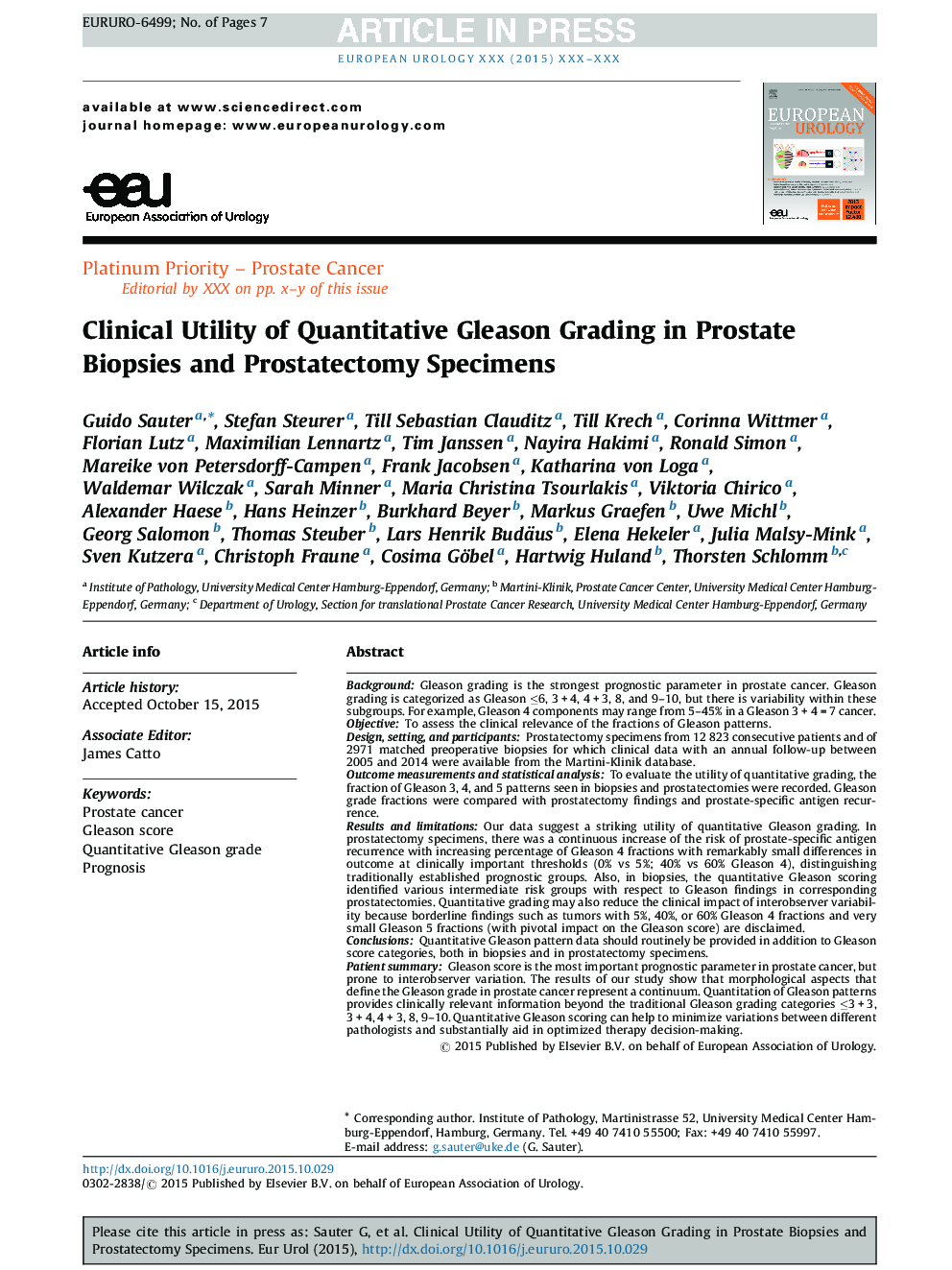 Clinical Utility of Quantitative Gleason Grading in Prostate Biopsies and Prostatectomy Specimens