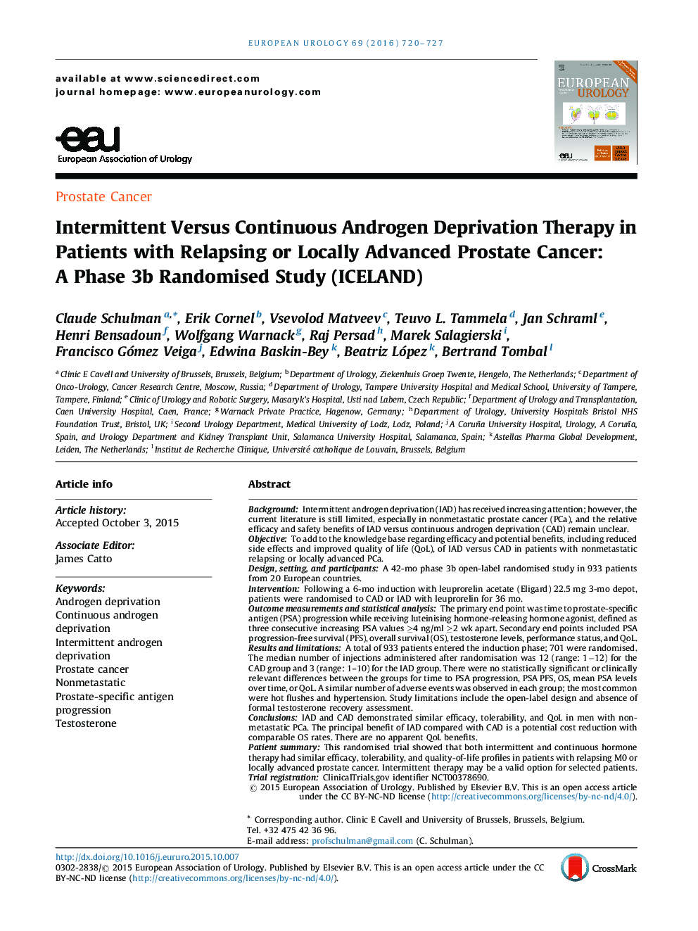 Intermittent Versus Continuous Androgen Deprivation Therapy in Patients with Relapsing or Locally Advanced Prostate Cancer: A Phase 3b Randomised Study (ICELAND)