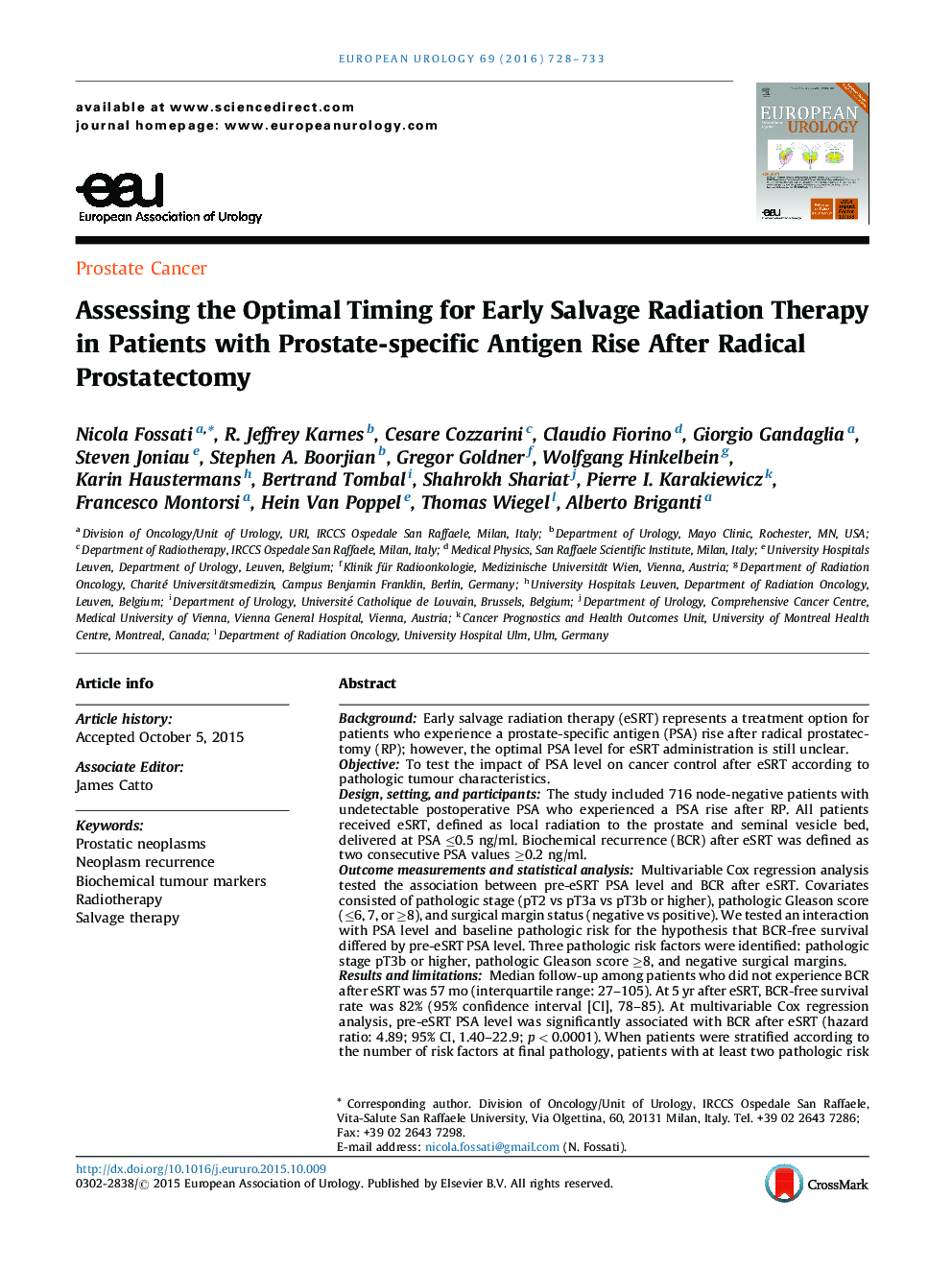 Assessing the Optimal Timing for Early Salvage Radiation Therapy in Patients with Prostate-specific Antigen Rise After Radical Prostatectomy