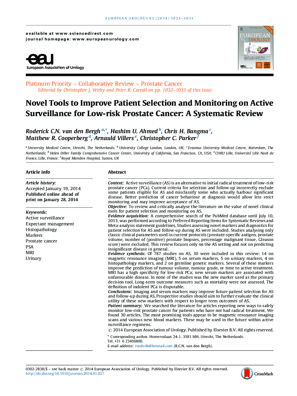 Novel Tools to Improve Patient Selection and Monitoring on Active Surveillance for Low-risk Prostate Cancer: A Systematic Review