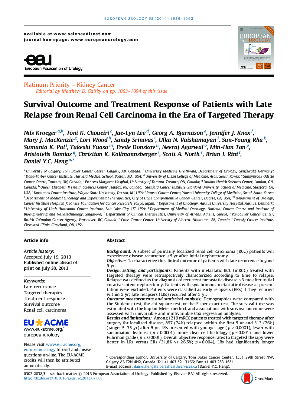 Survival Outcome and Treatment Response of Patients with Late Relapse from Renal Cell Carcinoma in the Era of Targeted Therapy