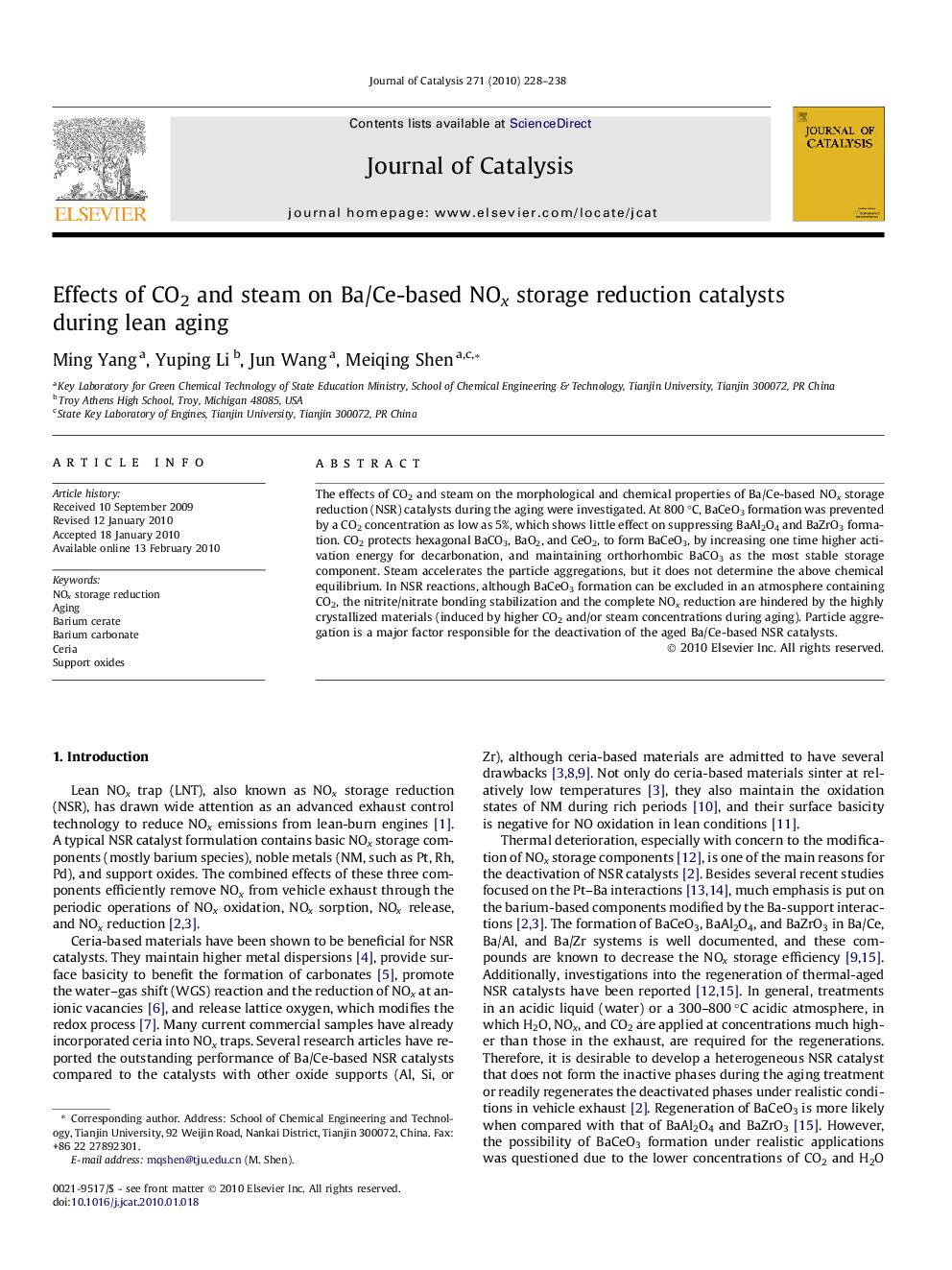 عکس صفحه اول مقاله: Effects of CO2 and steam on Ba/Ce-based NOx storage reduction catalysts during lean aging Effects of CO2 and steam on Ba/Ce-based NOx storage reduction catalysts during lean aging
