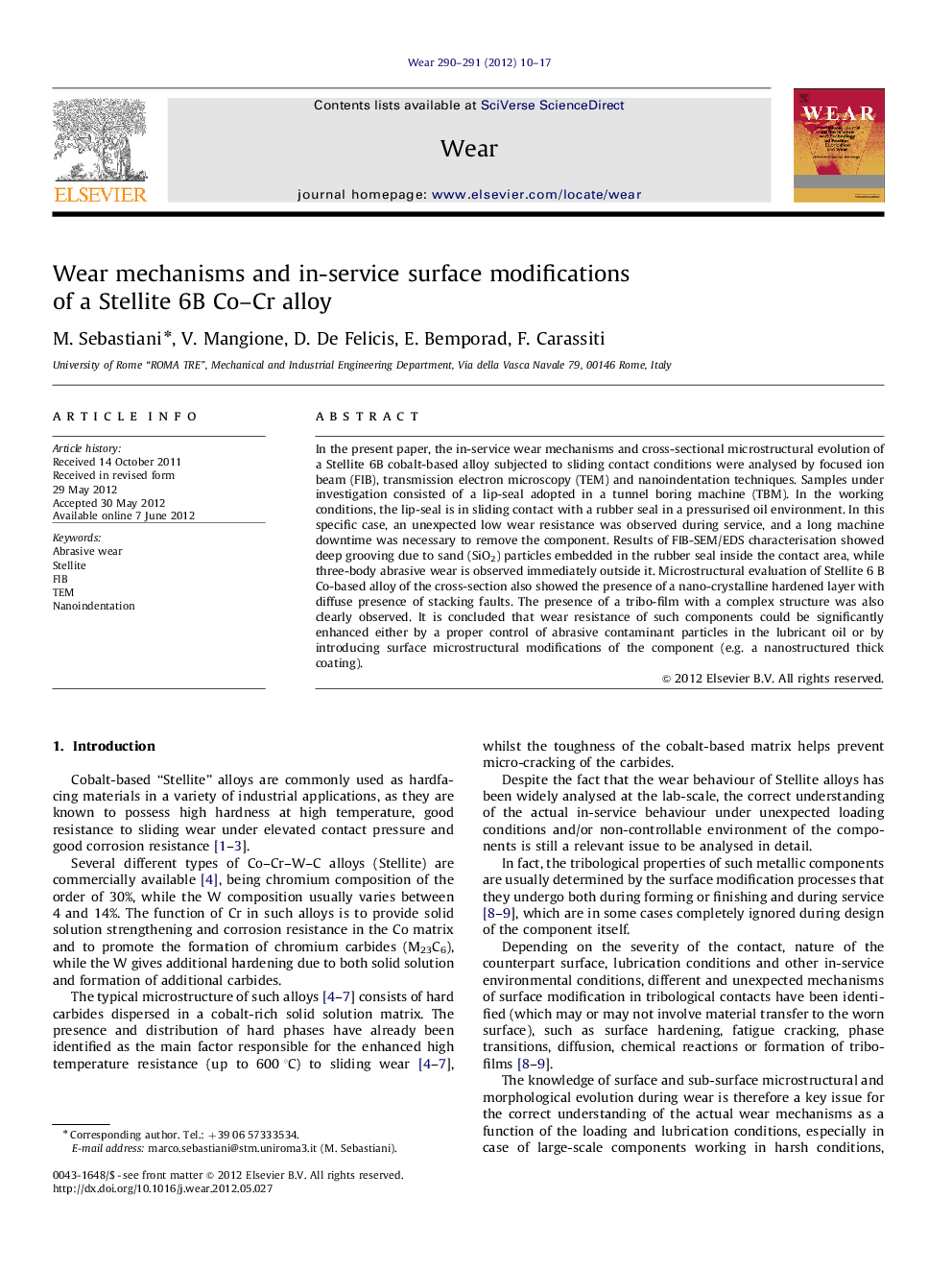 Wear mechanisms and in-service surface modifications of a Stellite 6B Co-Cr alloy