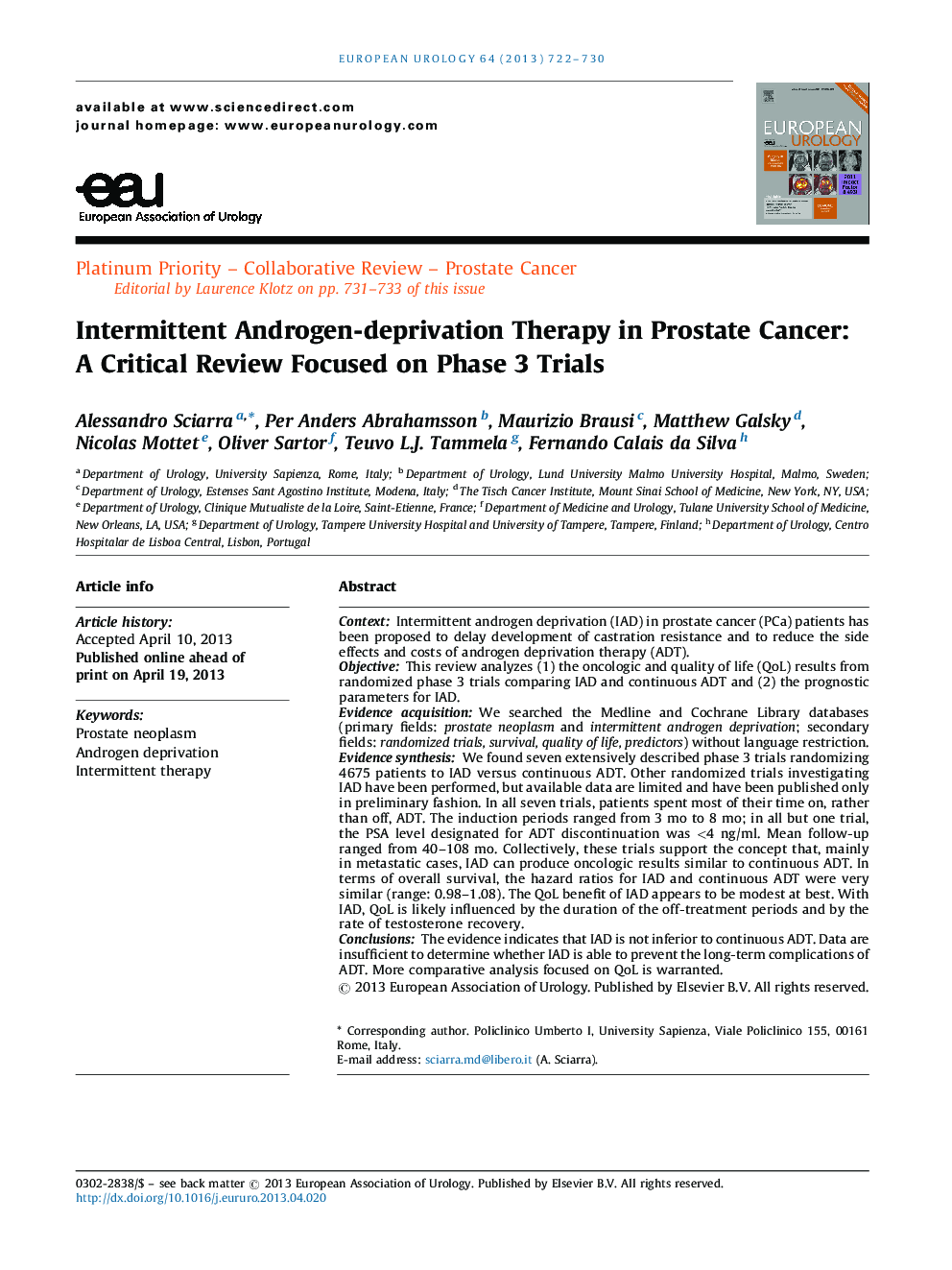 Intermittent Androgen-deprivation Therapy in Prostate Cancer: A Critical Review Focused on Phase 3 Trials