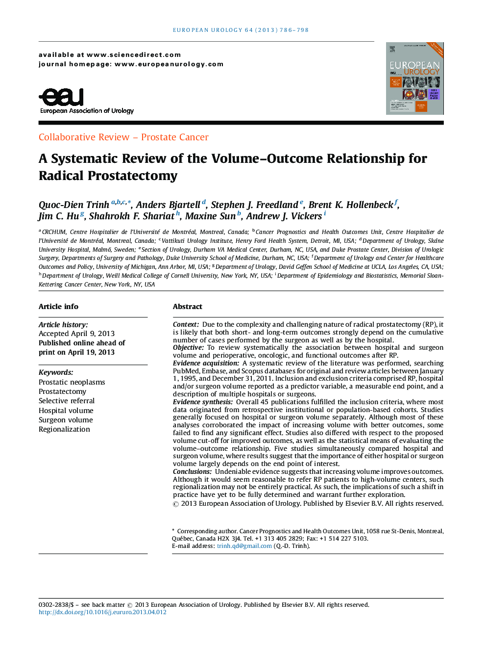 A Systematic Review of the Volume-Outcome Relationship for Radical Prostatectomy
