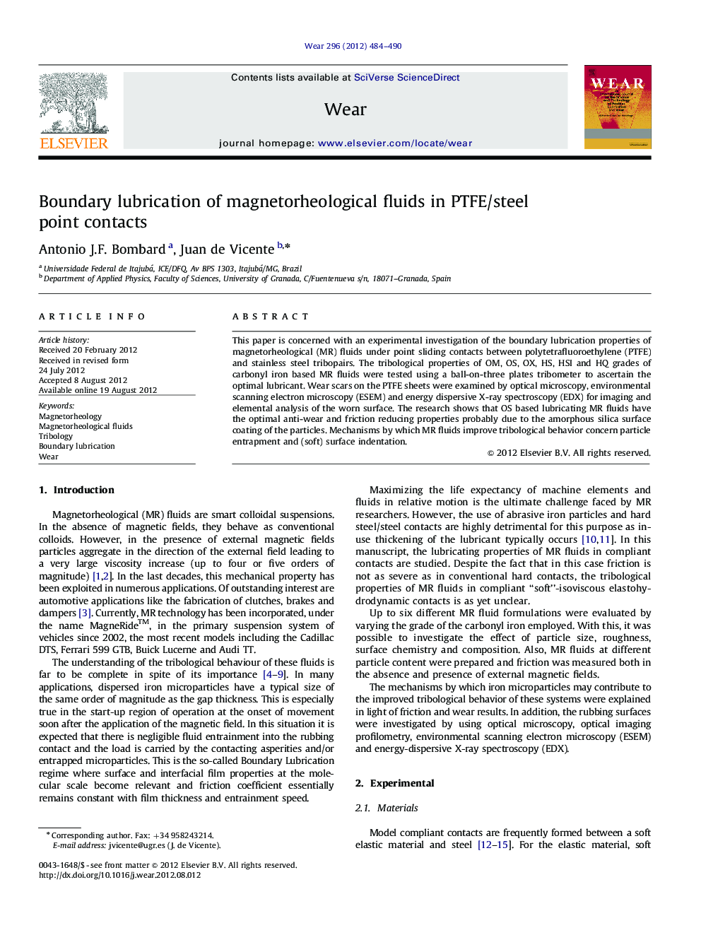 Boundary lubrication of magnetorheological fluids in PTFE/steel point contacts