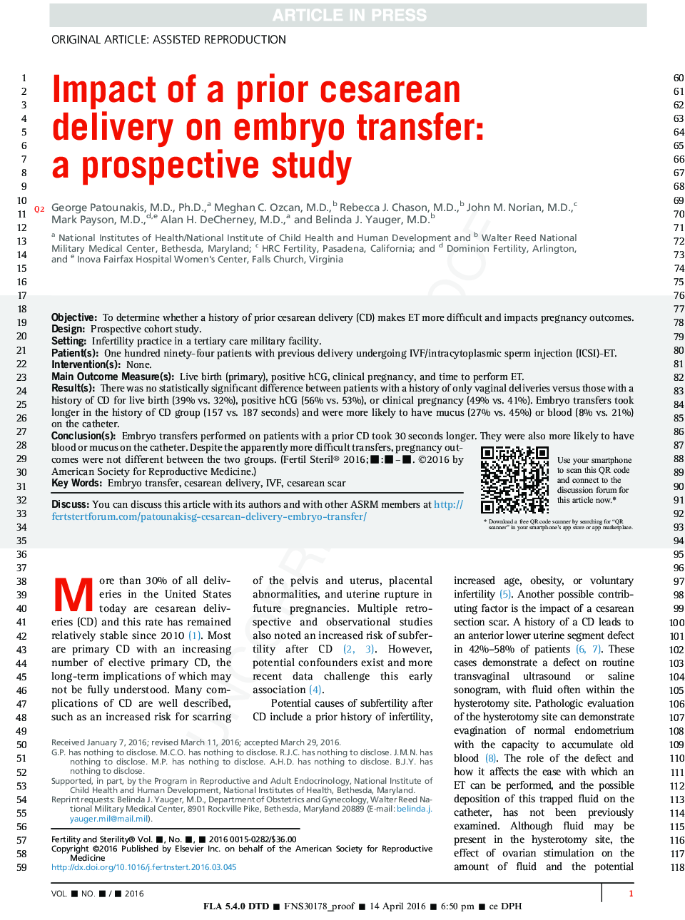 Impact of a prior cesarean deliveryÂ on embryo transfer: aÂ prospective study