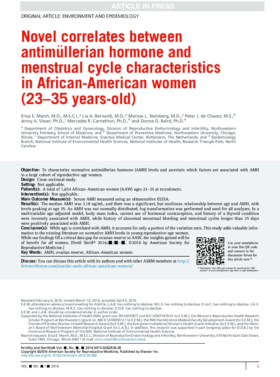 Novel correlates between antimüllerian hormone and menstrualÂ cycle characteristics inÂ African-American women (23-35Â years-old)