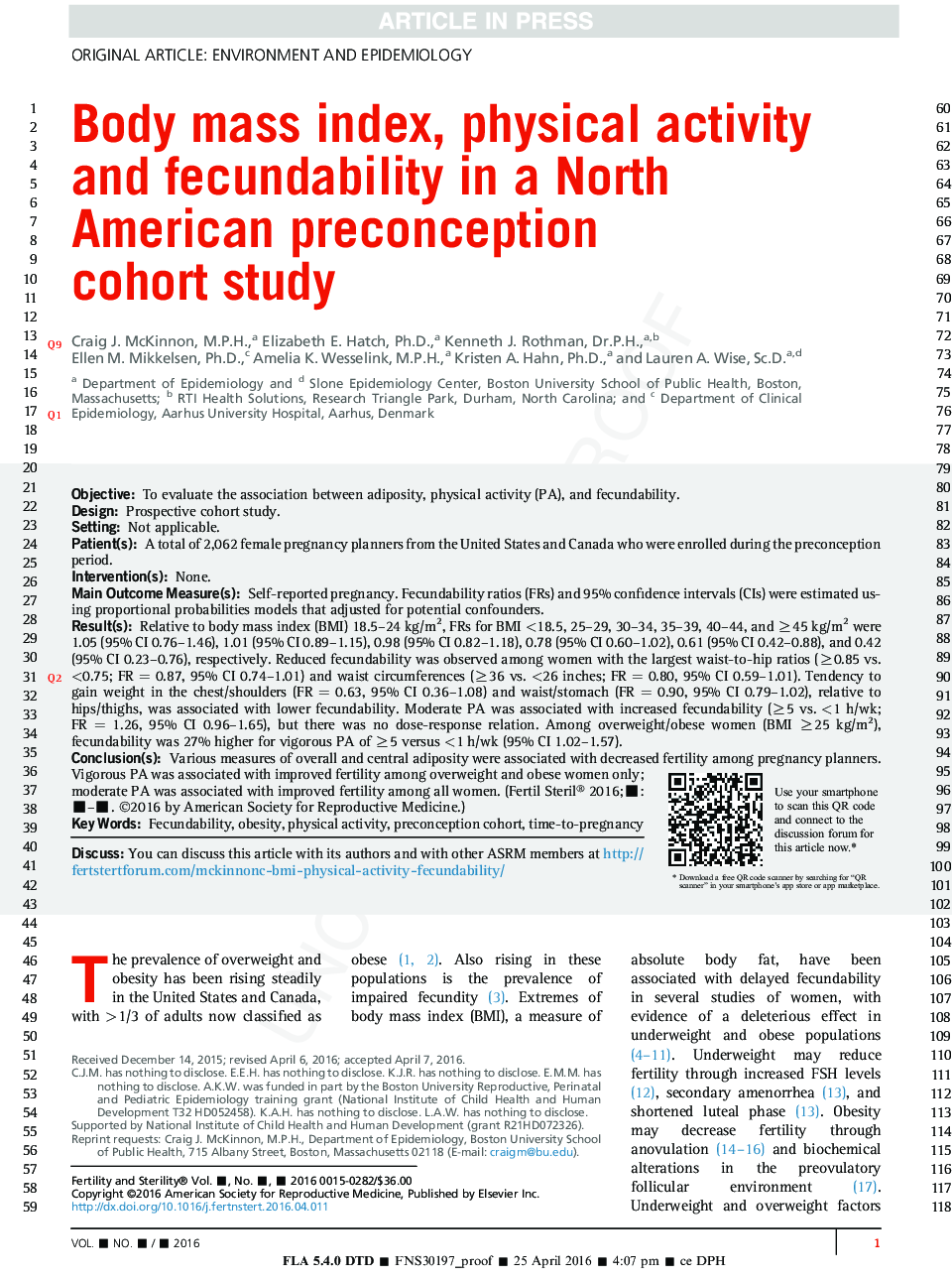 Body mass index, physical activity and fecundability in a North American preconception cohort study