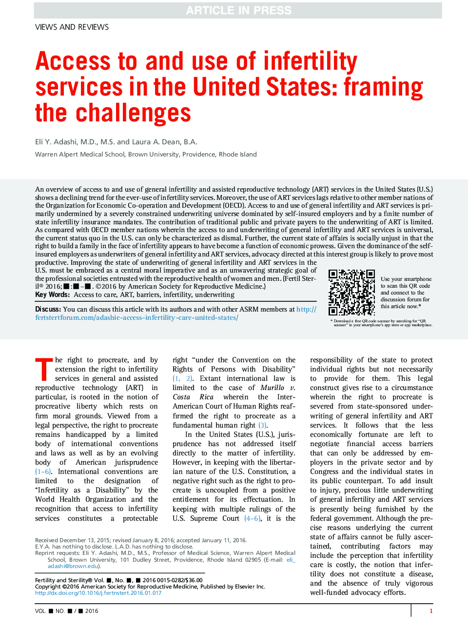 Access to and use of infertility services in the United States: framing the challenges