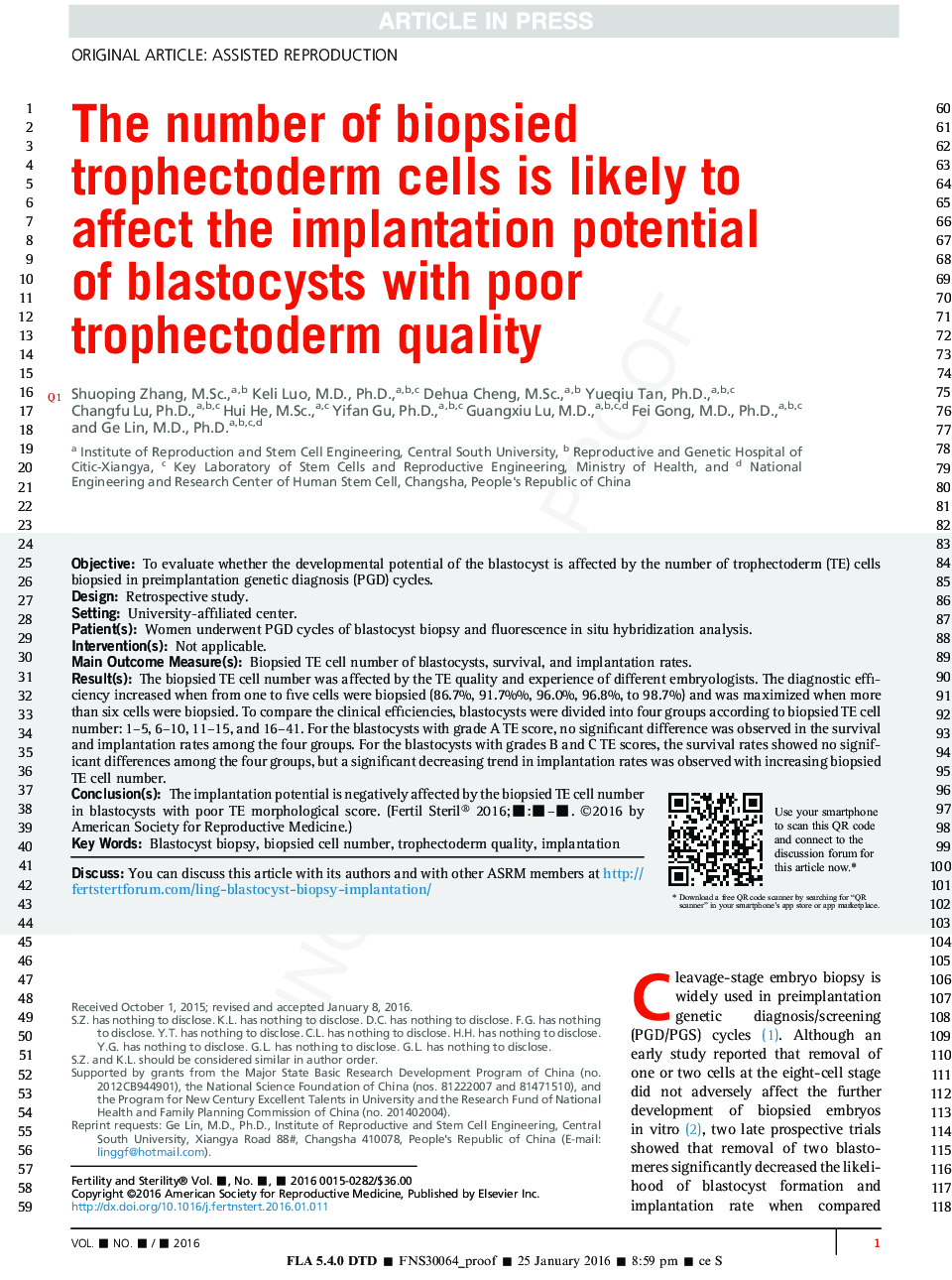 Number of biopsied trophectoderm cells is likely to affectÂ the implantation potential ofÂ blastocysts with poor trophectoderm quality