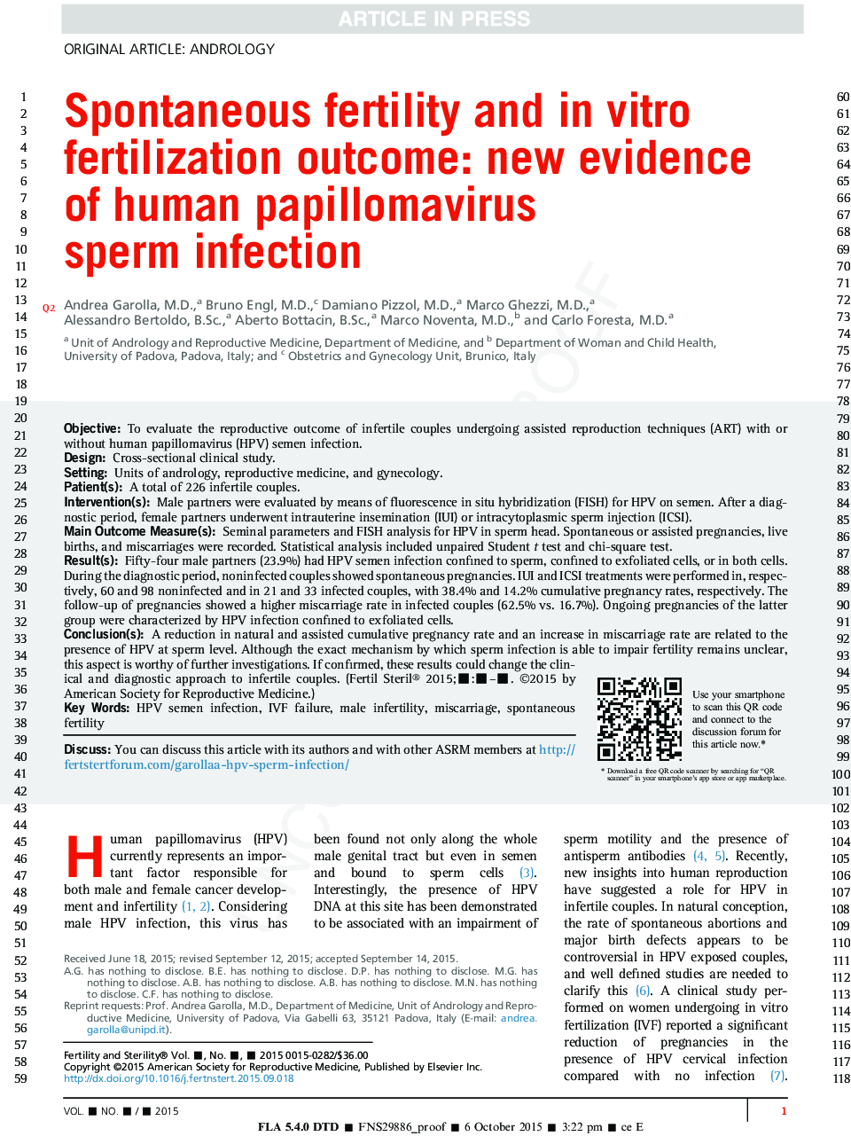 باروری خودبهخود و نتایج درمانی لقاح آزمایشگاهی: شواهد جدید در مورد عفونت اسپرم انسان با ویروس پاپیلوم 